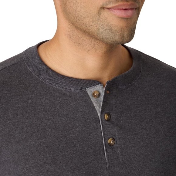 TBeefy Men Cotton Henley Long Slate Heather Sleeve Shirt Casual Classic Soft Top - Picture 4 of 5